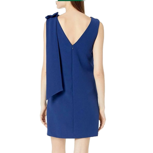 Donna Morgan Dress 6 Blue Bow Shoulder Stretch Career Church - Picture 1 of 10
